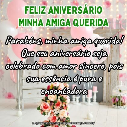 Parabéns, minha amiga querida! Que seu aniversário seja celebrado com amor sincero, pois sua essência é pura e encantadora. Parabéns, minha amiga querida! Que seu aniversário seja celebrado com amor sincero, pois sua essência é pura e encantadora.